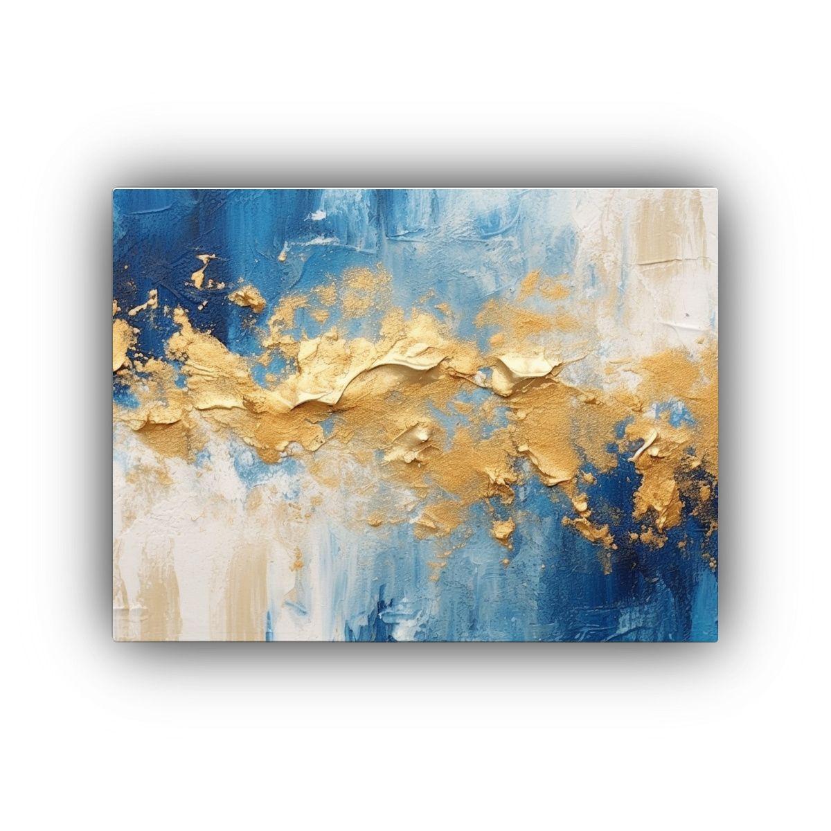Cuadro Abstracto En Lienzo Dorado Y Azul De 20 X 65x50cm-0
