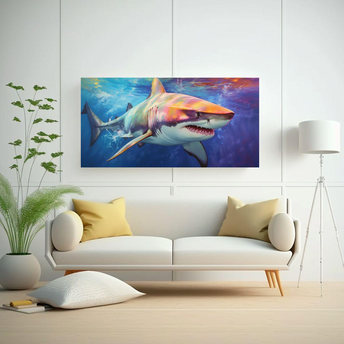 Cuadro Vintage De Tiburón Toro En Estilo Pintura 40x20 Cm-2