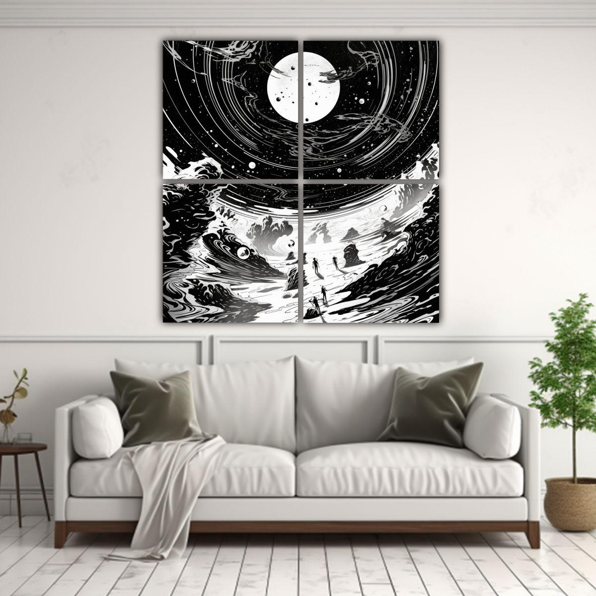 Cuatro Lienzos SciFi Espacio Horrores Linocut 200x200 Cm-2