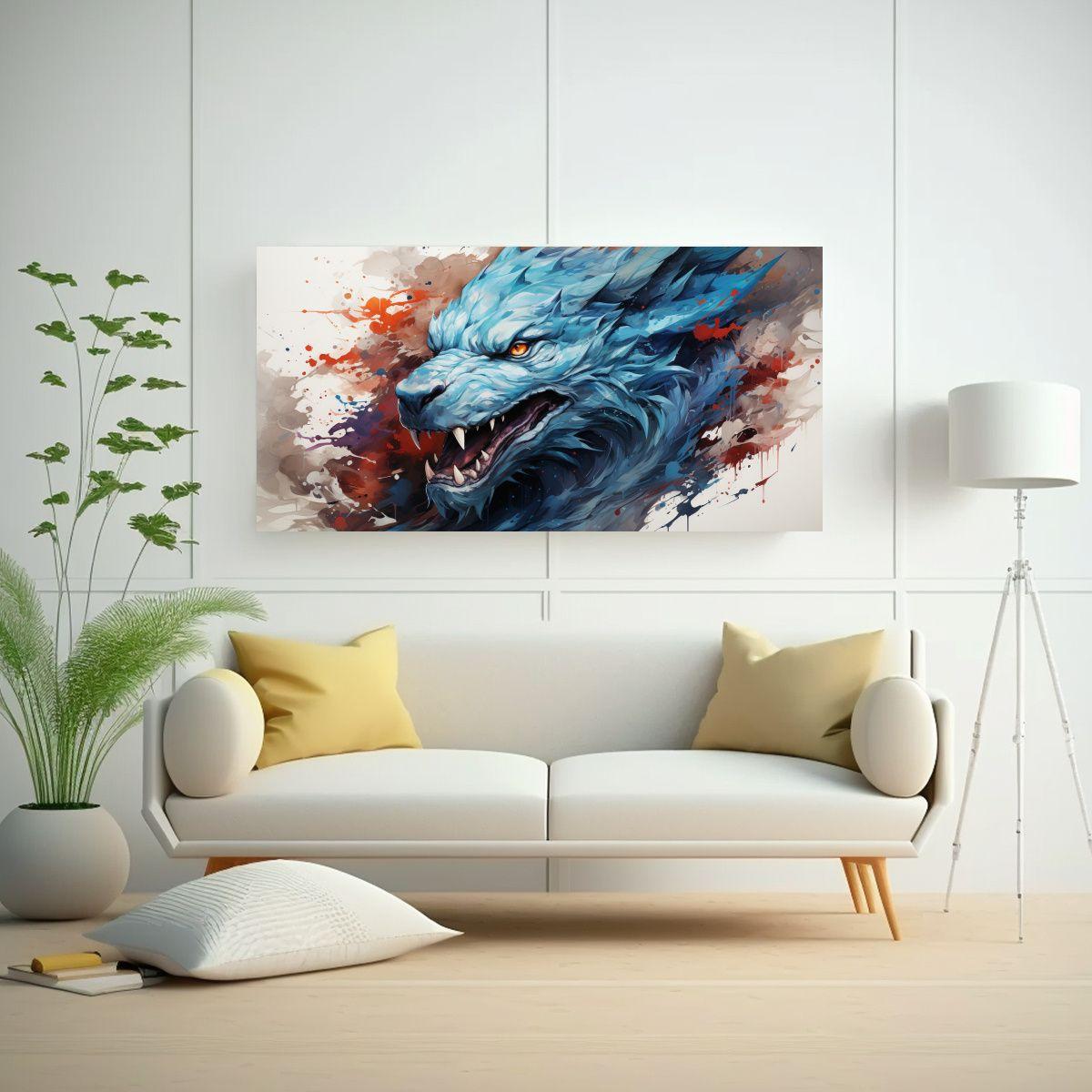 Cuadro Cuadro Dragón Blanco Y Azul Neonoir 140x70 Cm-2