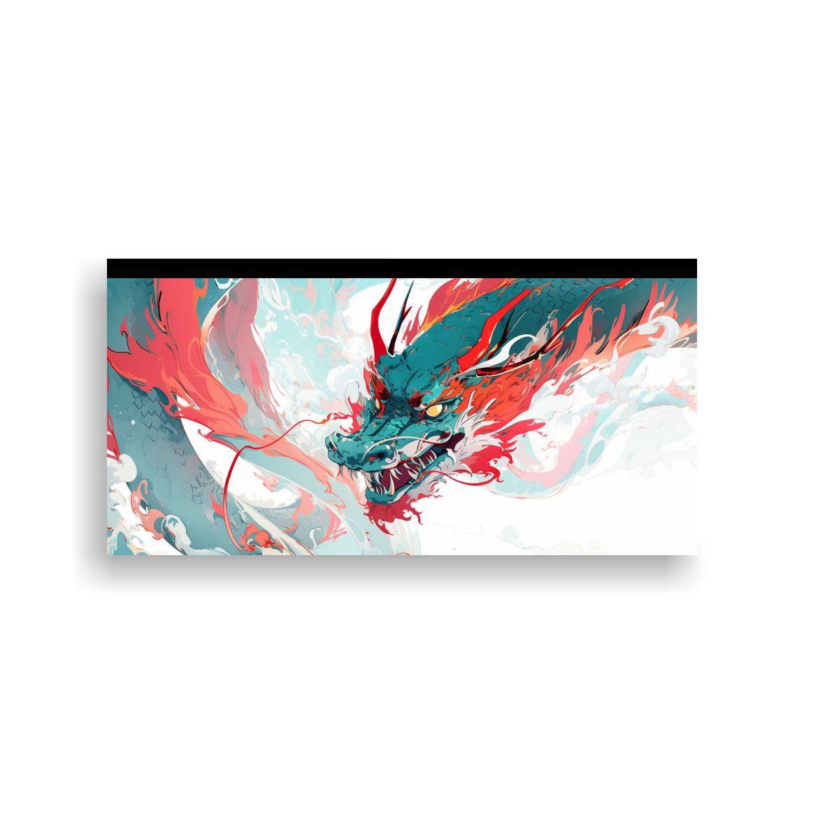 Pintura Decorativa De Dragón En Rojo Y Turquesa, 100x50cm-0