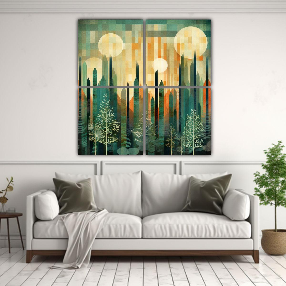 Cuatro Cuadros Composición Inspiración Paisaje 160x160 Cm-2