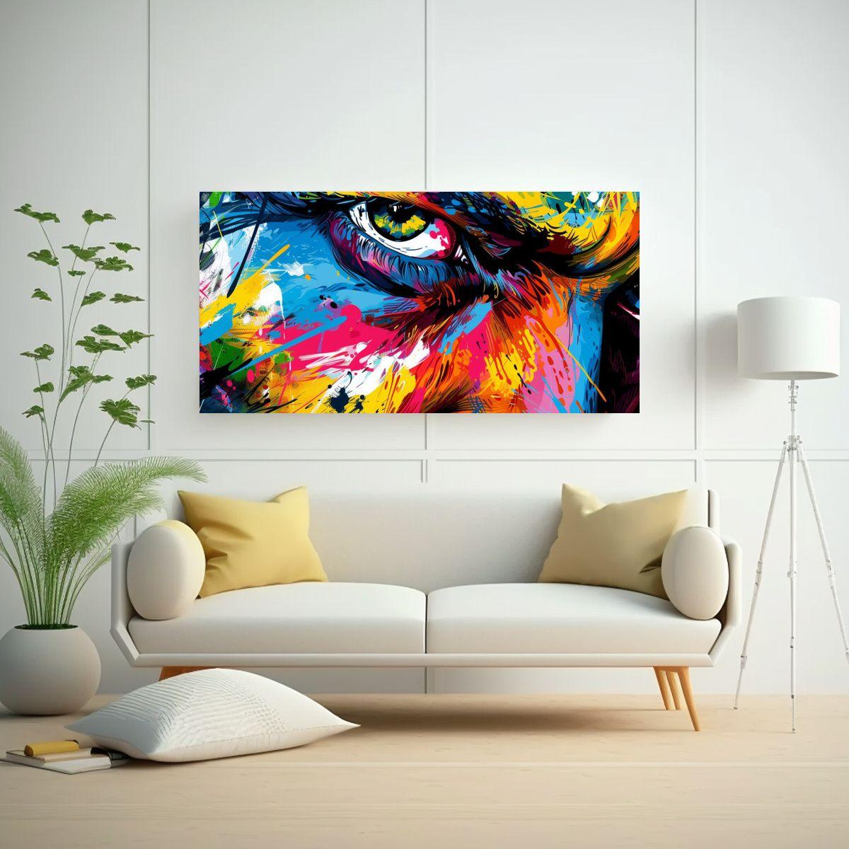 Cuadro Lienzo Rostro Hombre Líneas Finas Colores 80x40cm-2