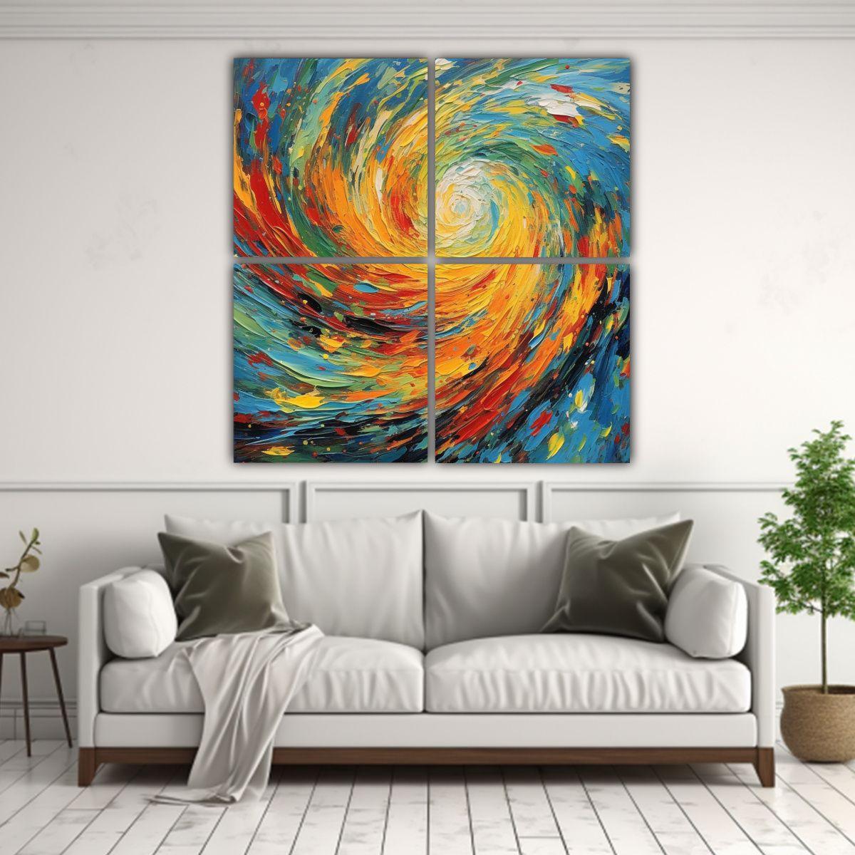 Cuatro Lienzos Movimiento Luminosa: Una Colorida 160x160 Cm-2
