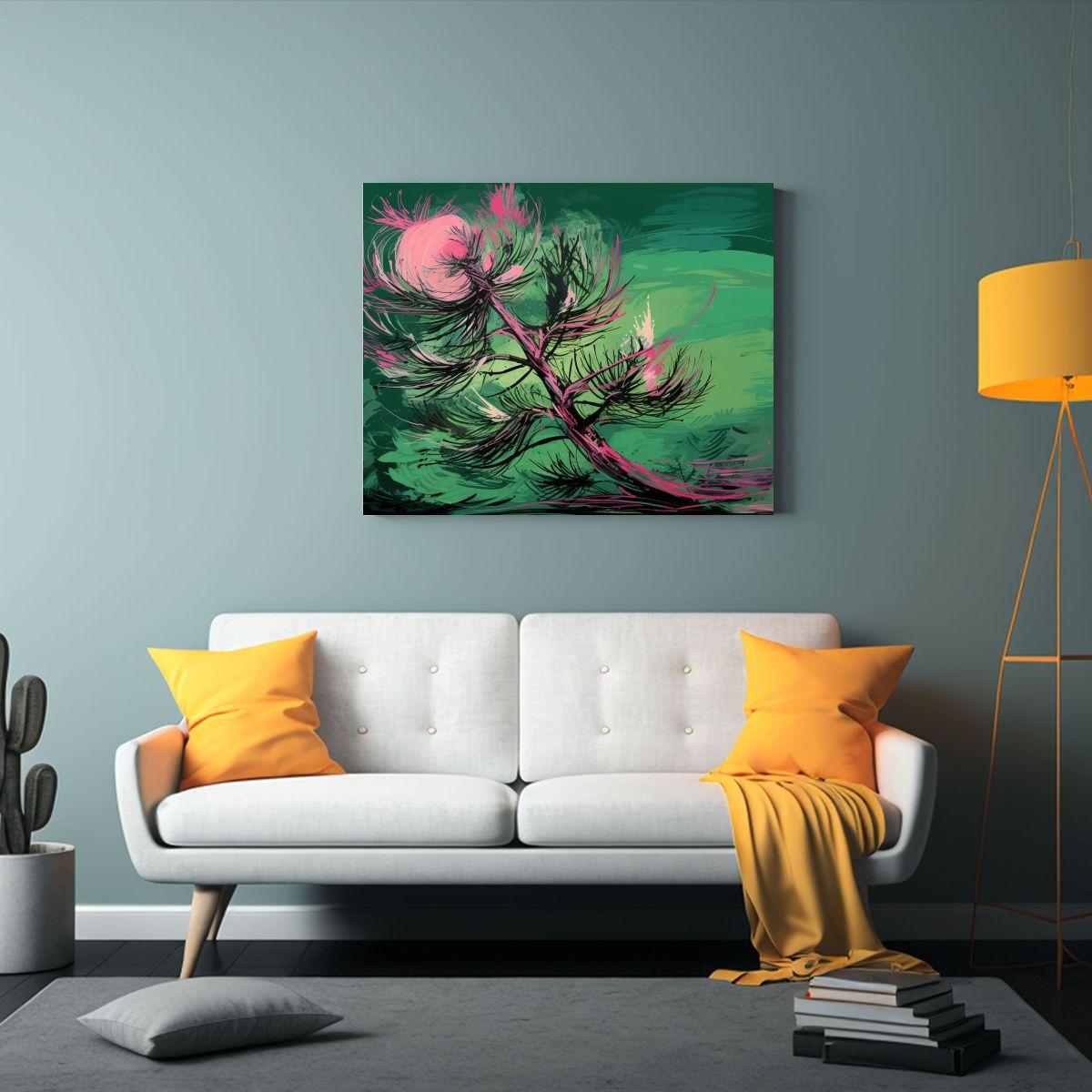 Cuadro Equilibrio Visual Pino Escocés En Verde Y Rosa Atmos 75x50cm-2
