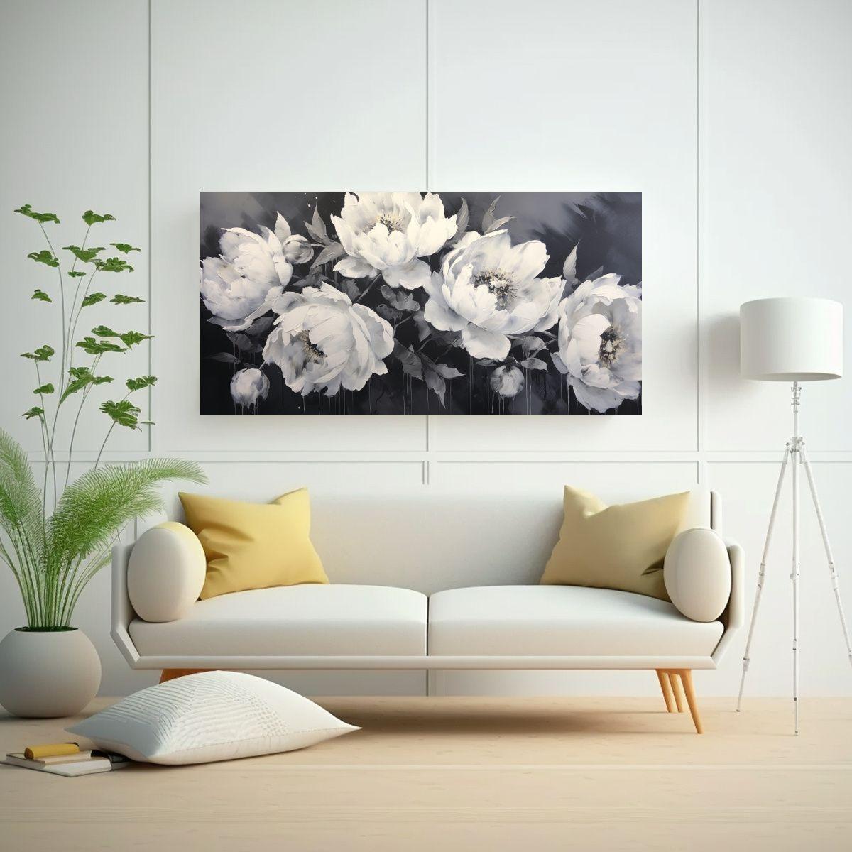 Pintura En Lienzo De Peonías Negras Estilo 100x50cm-2