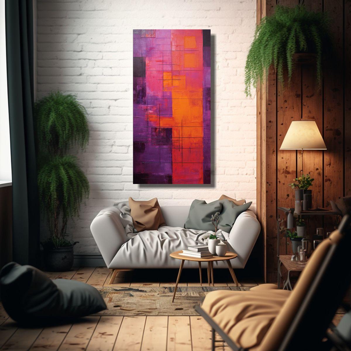 Pintura Abstracta Noche Oscura Planeta Naranja 80x160cm-2