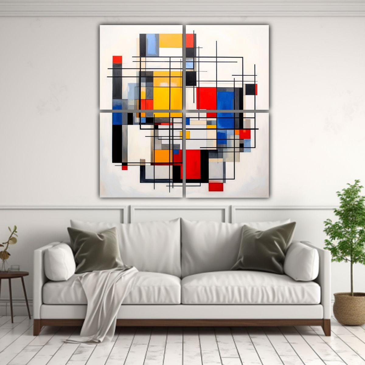Cuatro Artes Abstracción Estilo Geométrico De 80x80 Cm-2
