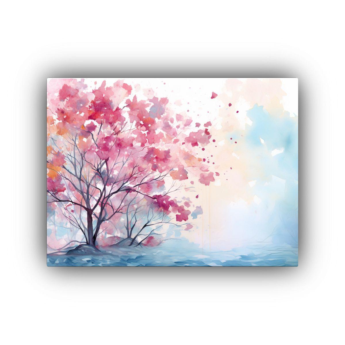 Pintura Abstracta De árboles De Arce Rosa Y Azul Sensibilid 45x30cm-0