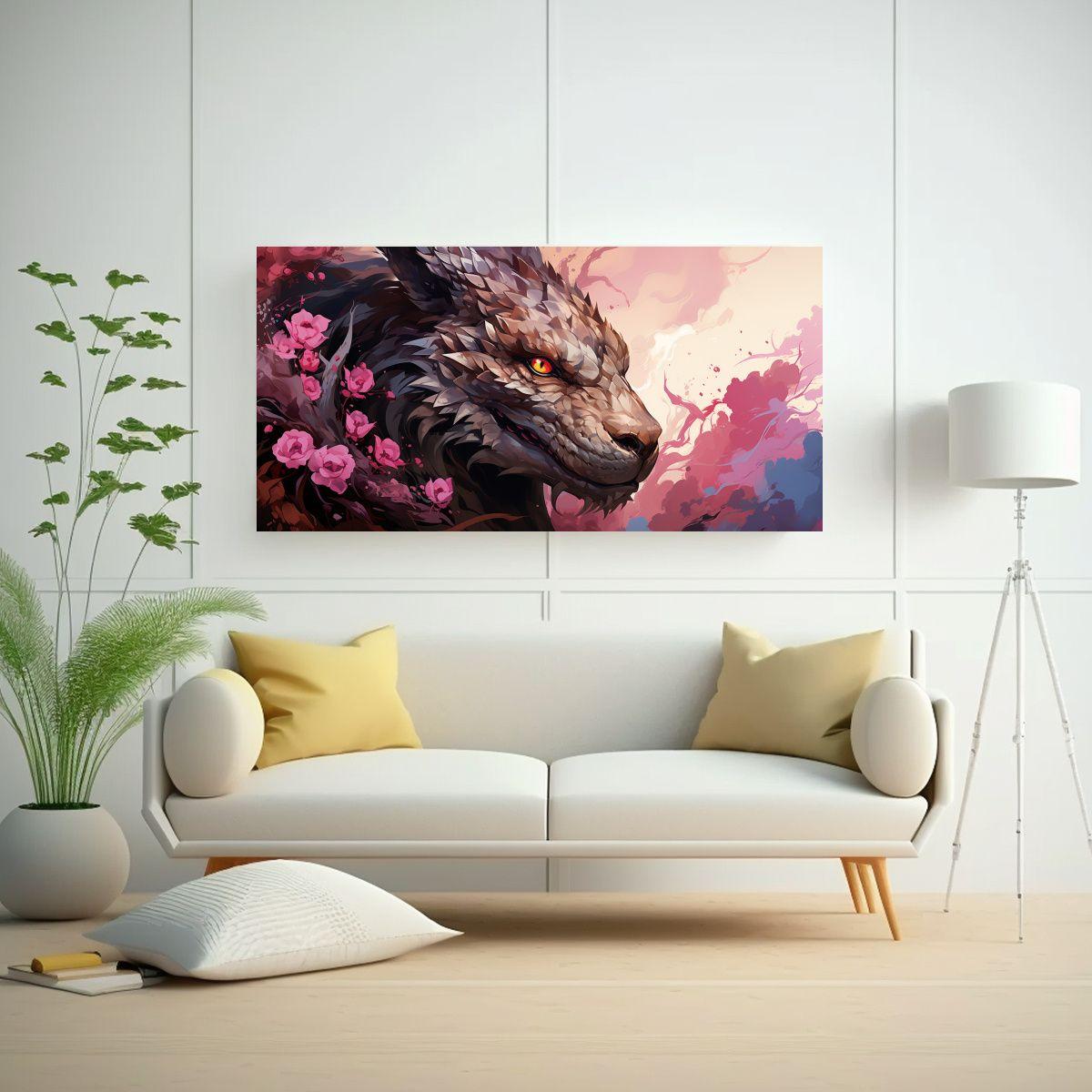 Cuadro En Bastidor De Dragón En Tonos Marrón Y R 100x50cm-2