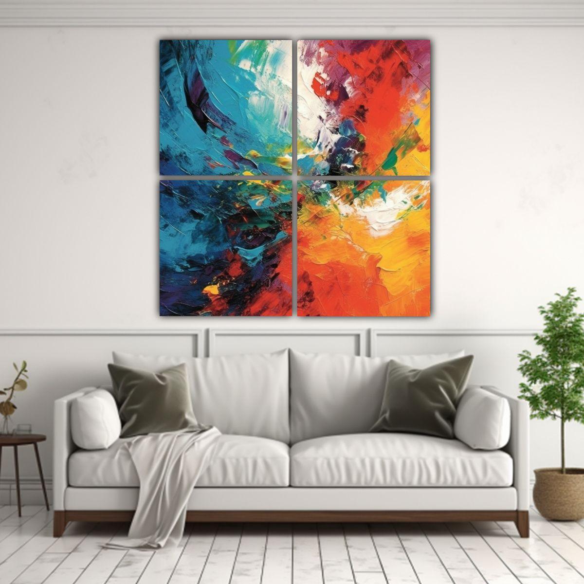Cuatro Lienzos Finas Lineas Arte Abstracto 200x200 Cm-2