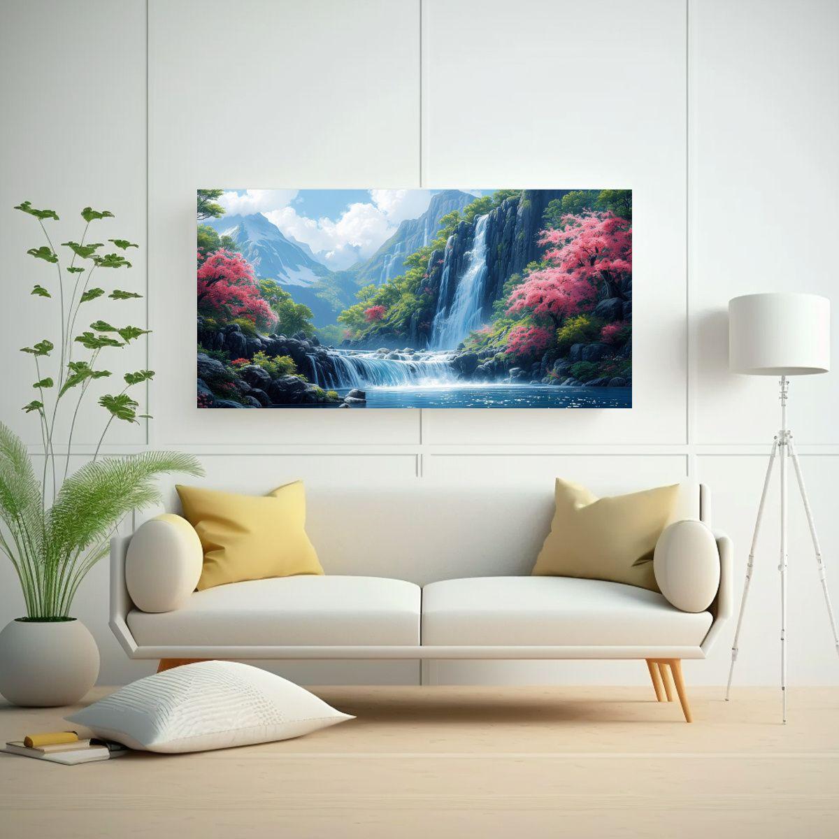 Pintura Lienzo Diseño Sencillo Arroyo Fluido 140x70cm-2