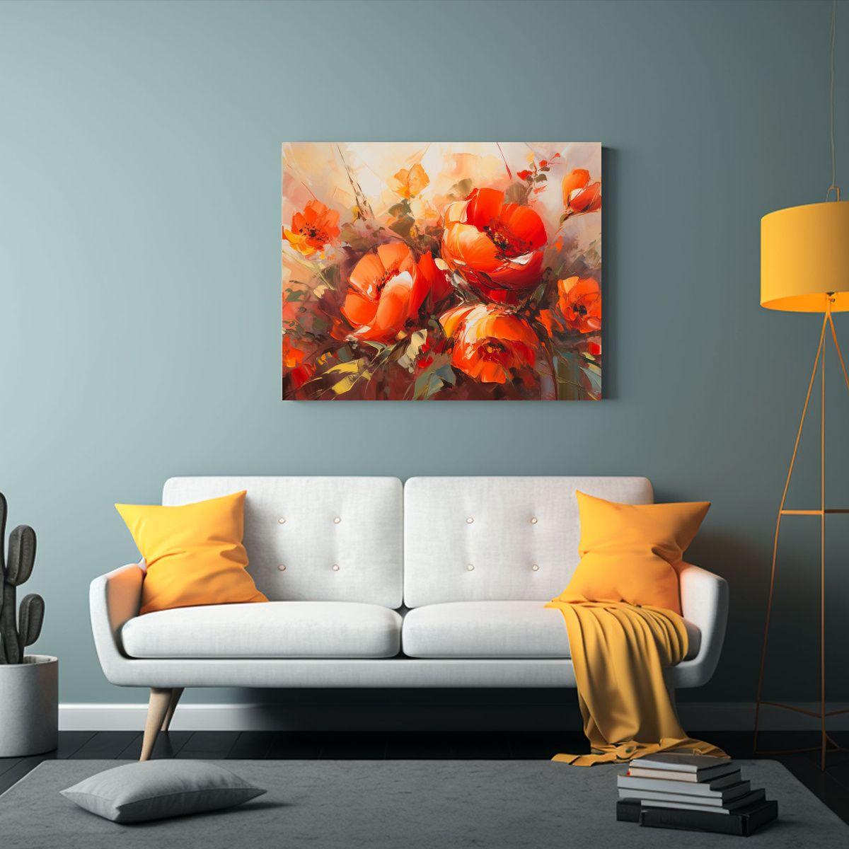 Pintura De Flores En Lienzo Con Composición 75x50cm-2