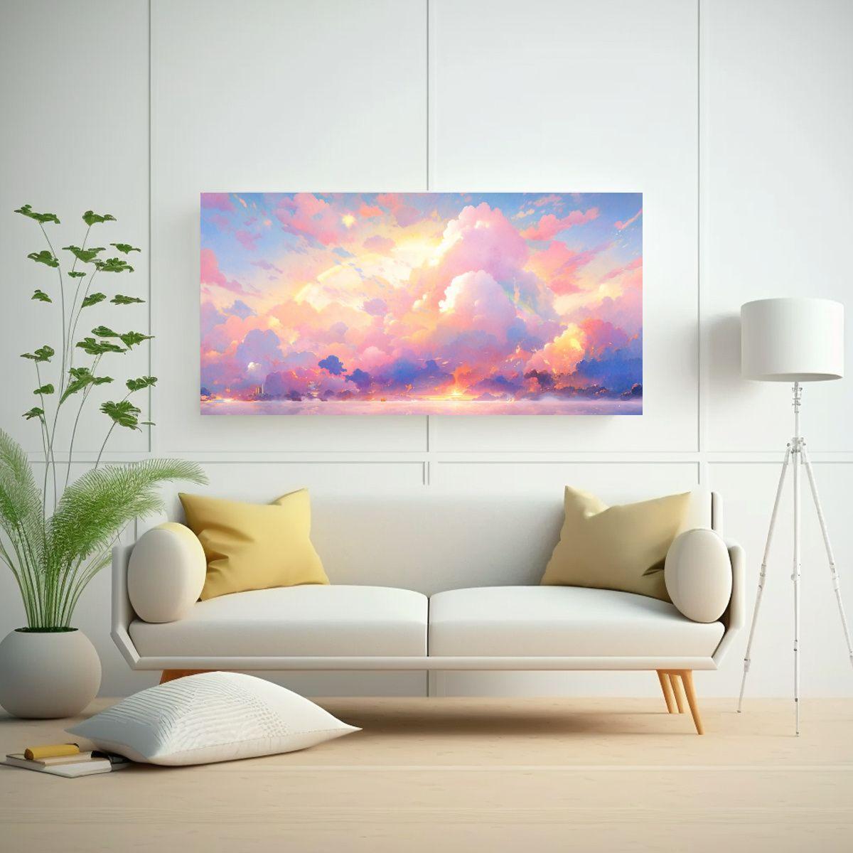 Pintura Abstracta Colores Arcoíris Mar Y Cielo 60x30cm-2
