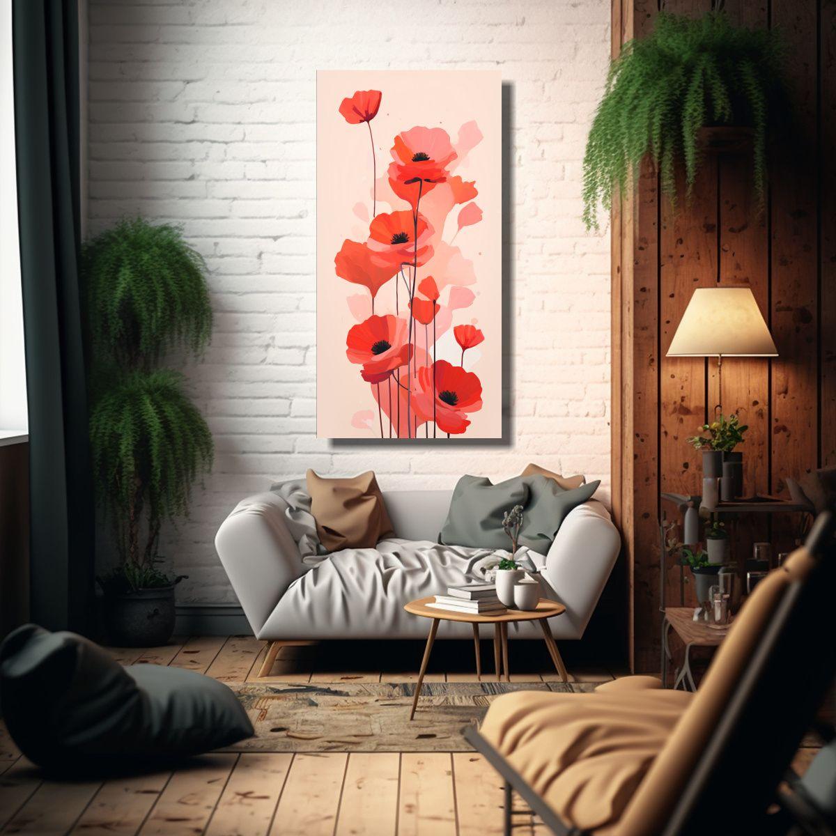Cuadro Abstracto Flores Pop Minimalista Textura 70x140cm-2