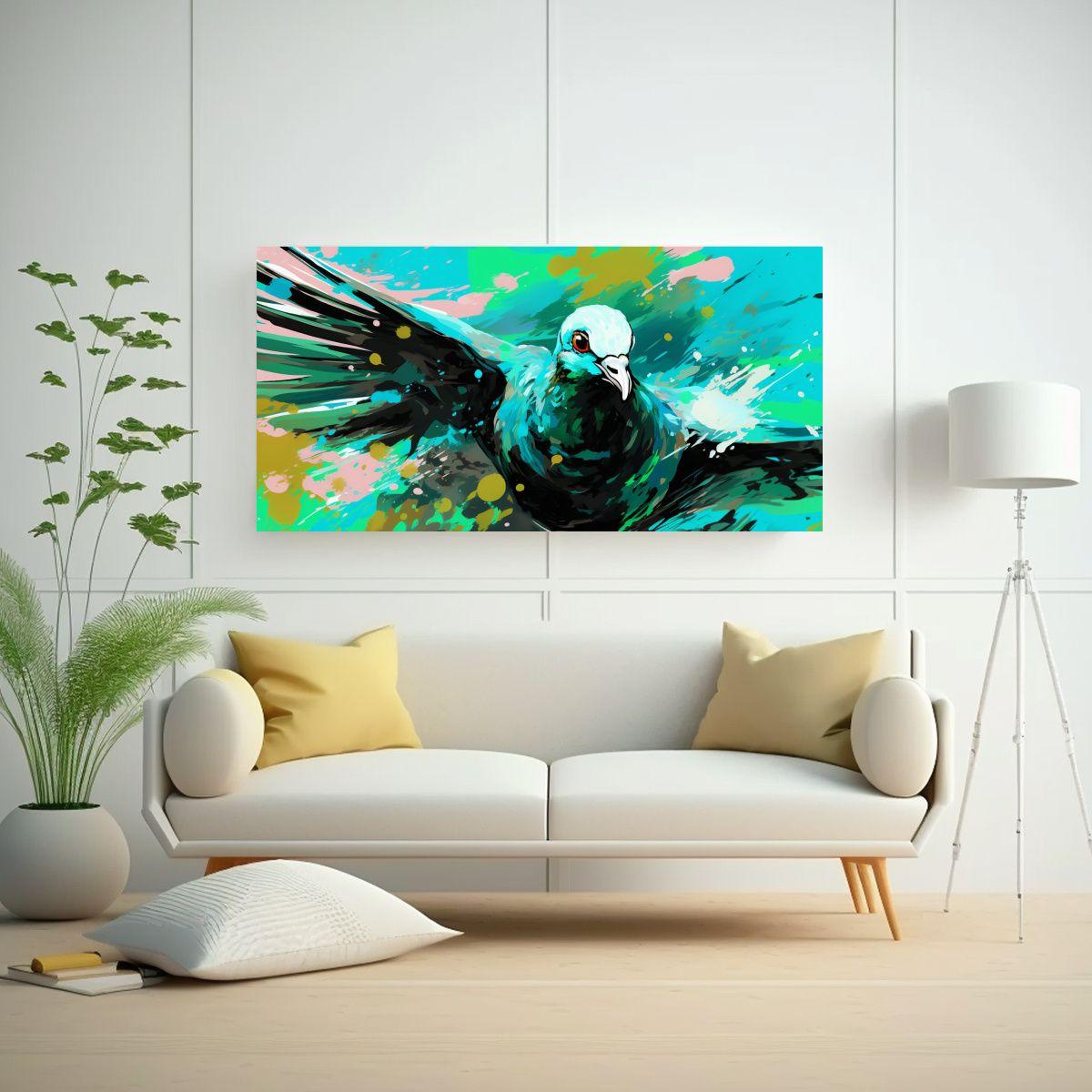 Cuadro Moderno Habitación Pájaro En Verde Y Turq 100x50cm-2