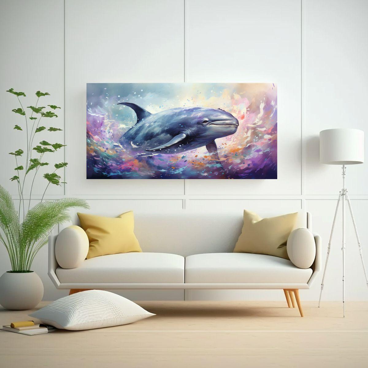 Pintura Decorativa De época Con Narval En Colores 140x70cm-2
