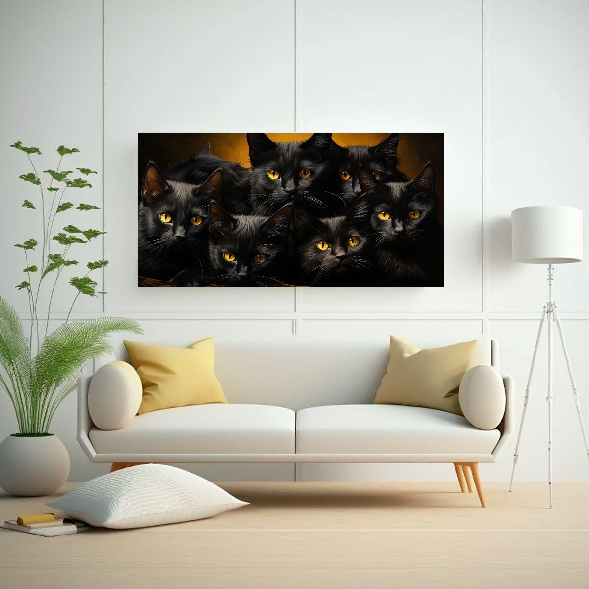 Cuadro De Pared Pop Art De Gatos Negros Apilados 120x60cm-2