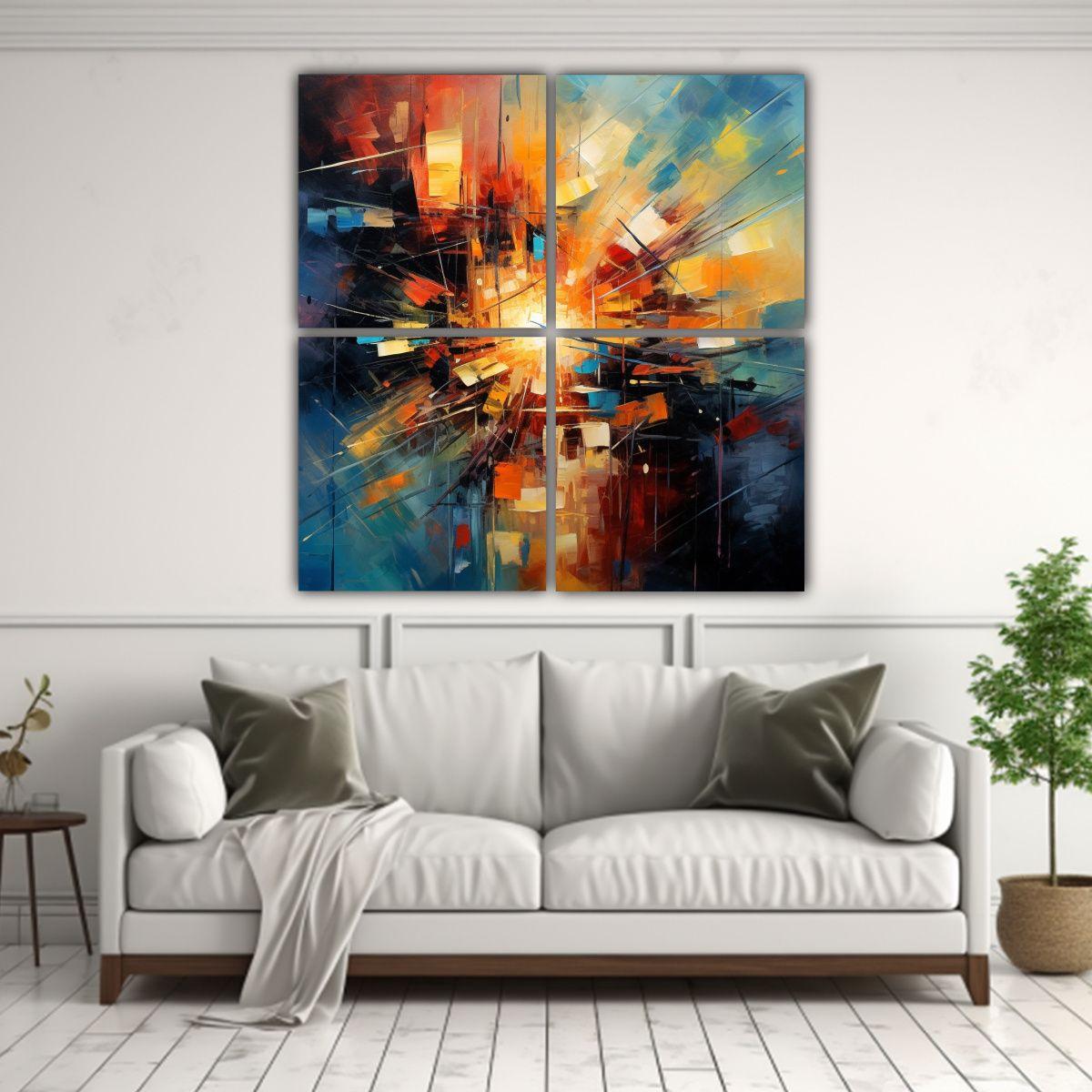 Cuatro Lienzos Diseño Simplicidad Arte Abstracto 180x180 Cm-2