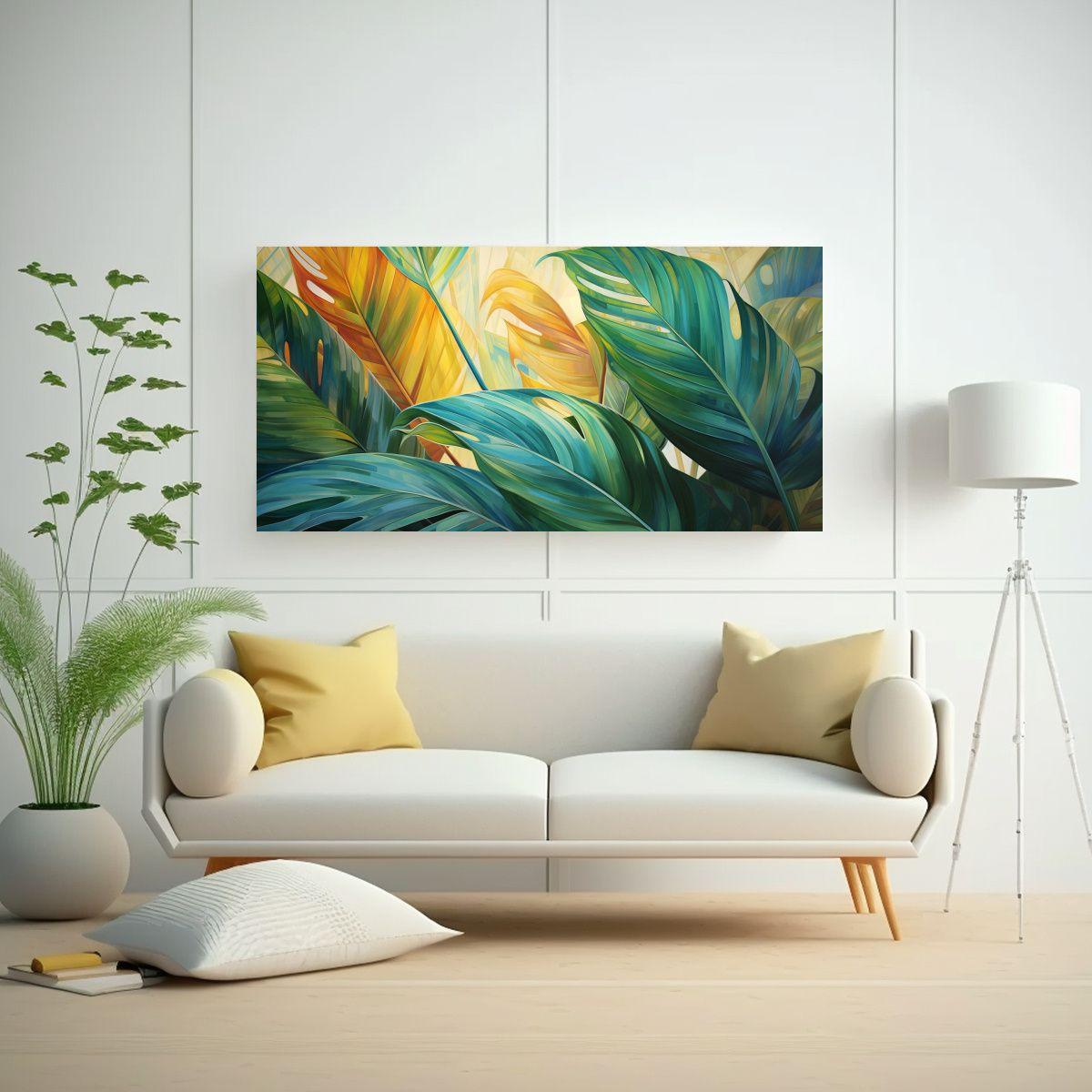Pintura Abstracta De Hojas De Palma En Estilo 40x20cm-2
