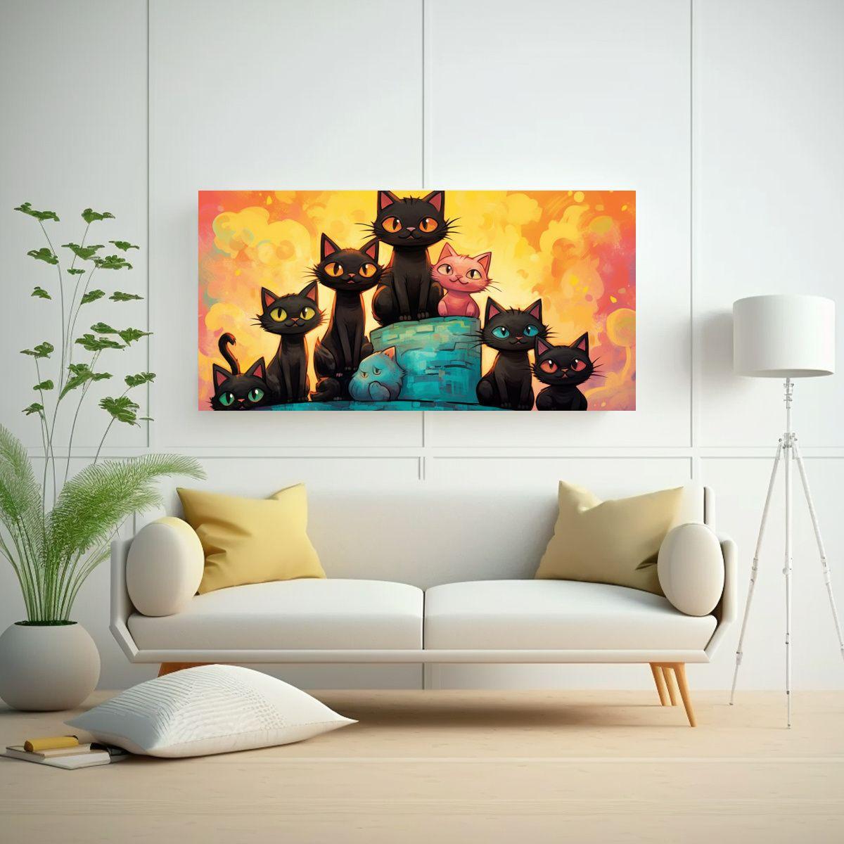 Pintura Decorativa De Alta Resolución: Gatos 60x30cm-2