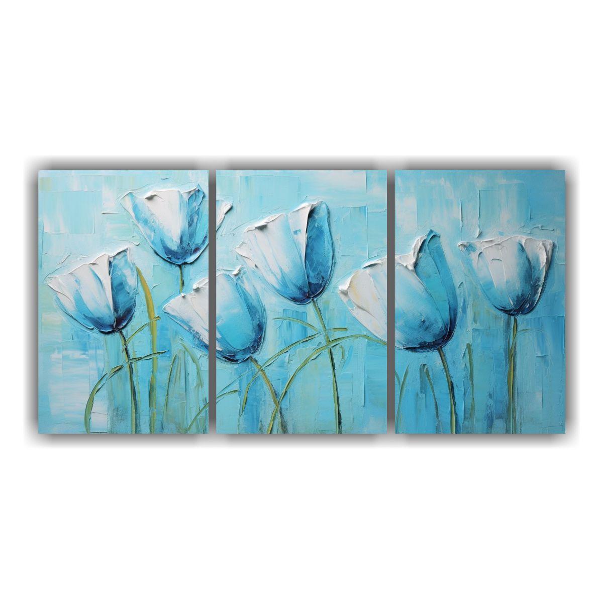 Cuadro De TULIPANES Turquesa En Lienzo Estilo 180x90 Cm-0