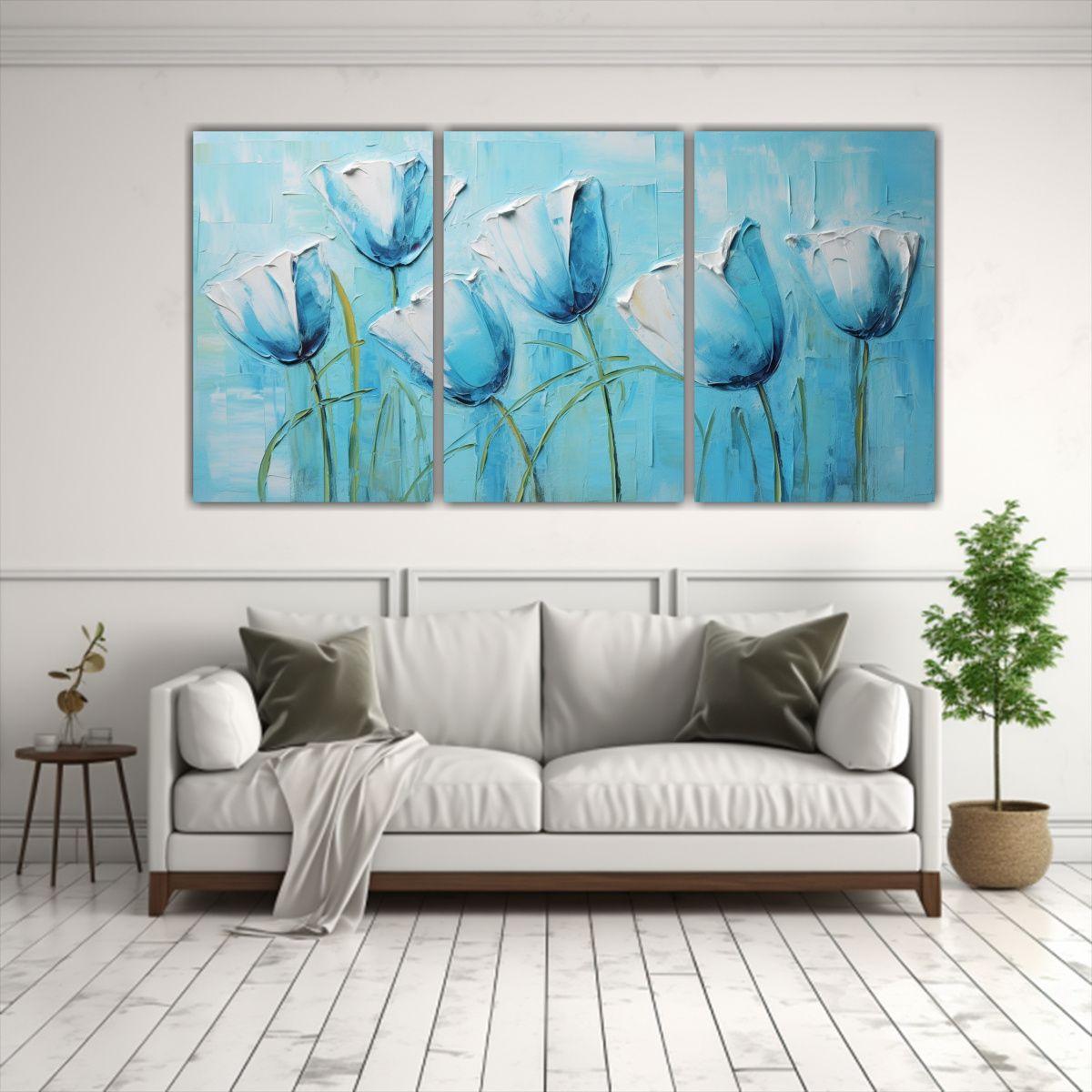 Cuadro De TULIPANES Turquesa En Lienzo Estilo 180x90 Cm-2
