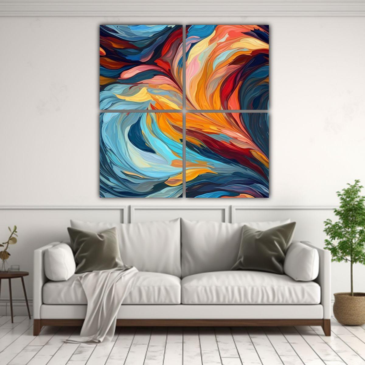 Cuatro Telas En Bastidor Acuarela Liang Pintura 200x200 Cm-2