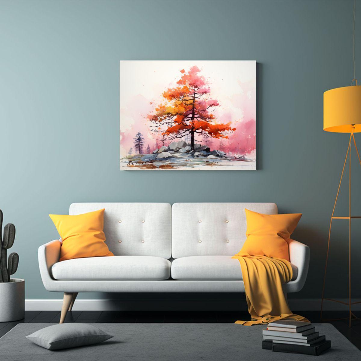 Pintura Abstracta De Pino En Colores Naranja Y Rosa 65x50cm-2