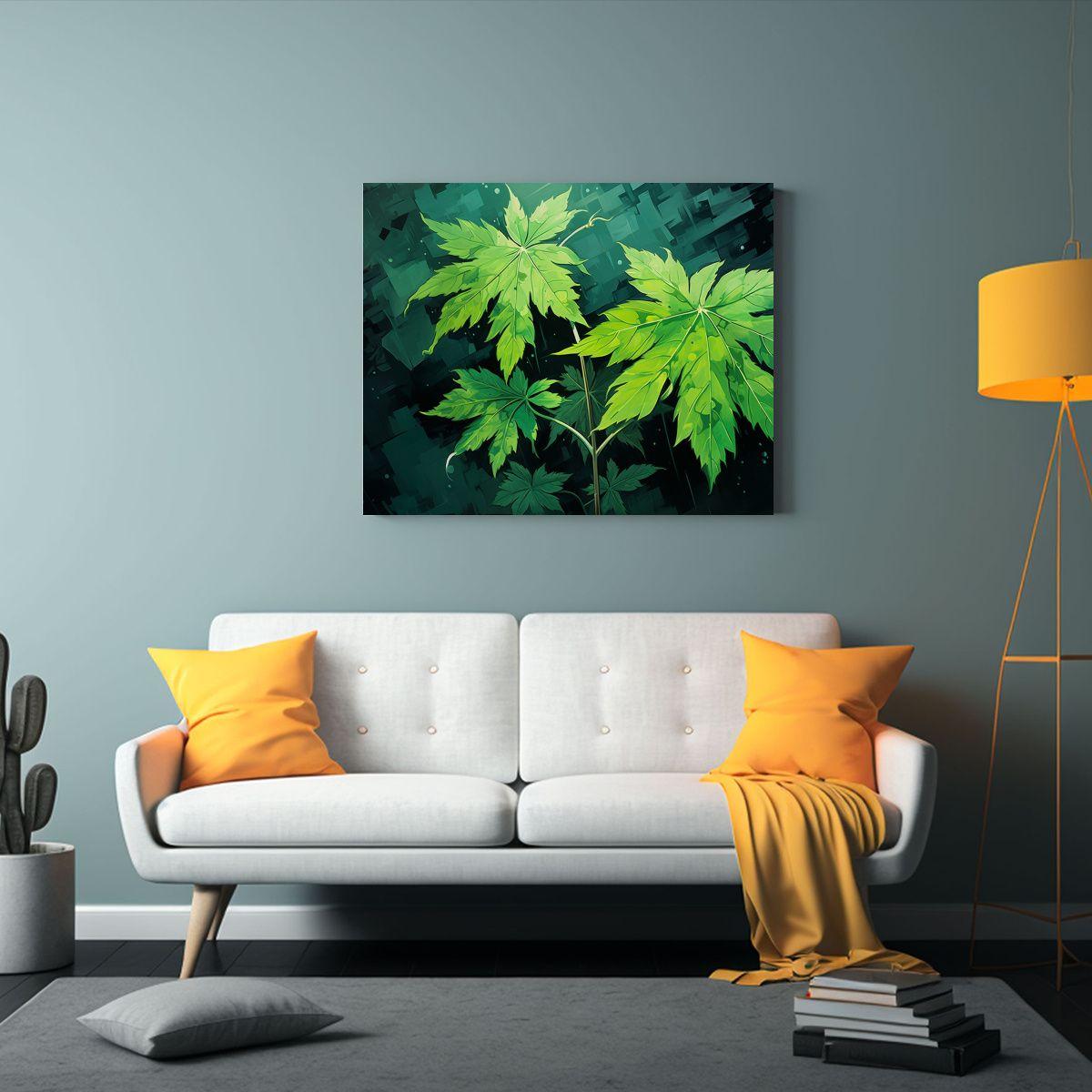 Pintura De Hojas De Arce En Tonos Verdes Para Decoración Ne 30x20cm-2