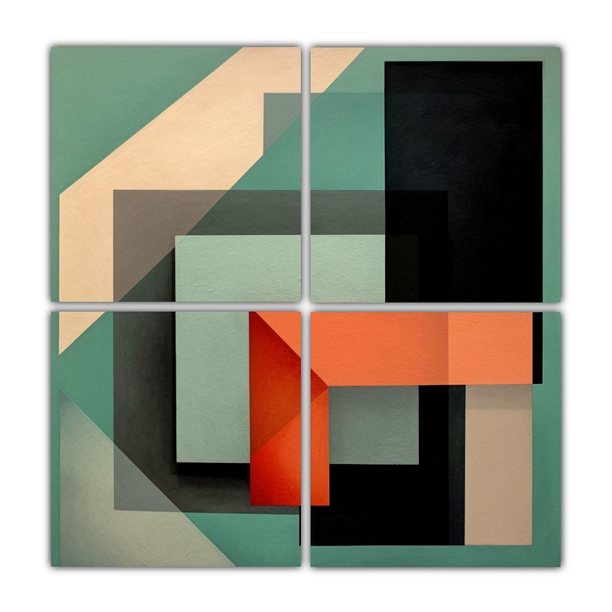 Cuatro Cuadros Acuarela Geométricos De 80x80 Cm-0
