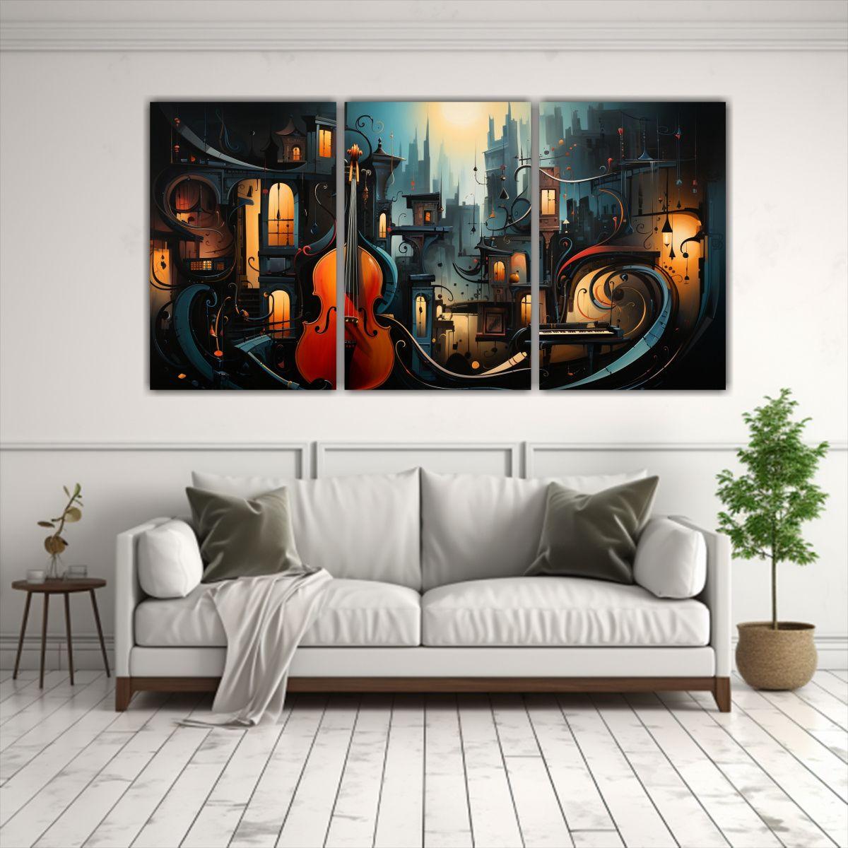 Pintura Abstracta Estilo Dali Jazz En Bastidor 90x45 Cm-2