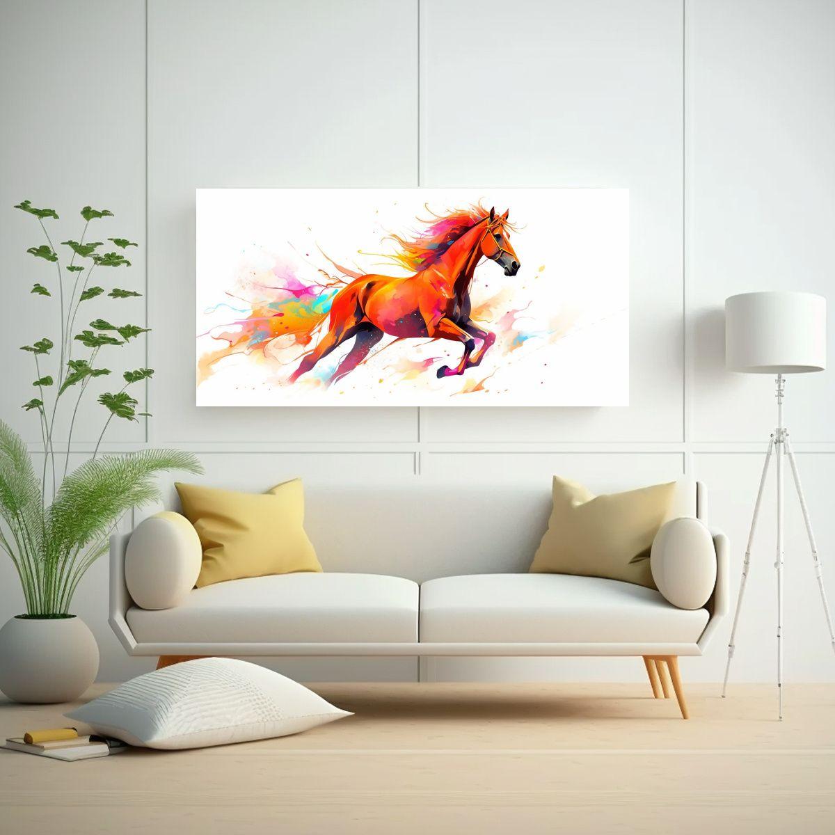 Pintura Decorativa De Caballo árabe En Colores 40x20cm-2