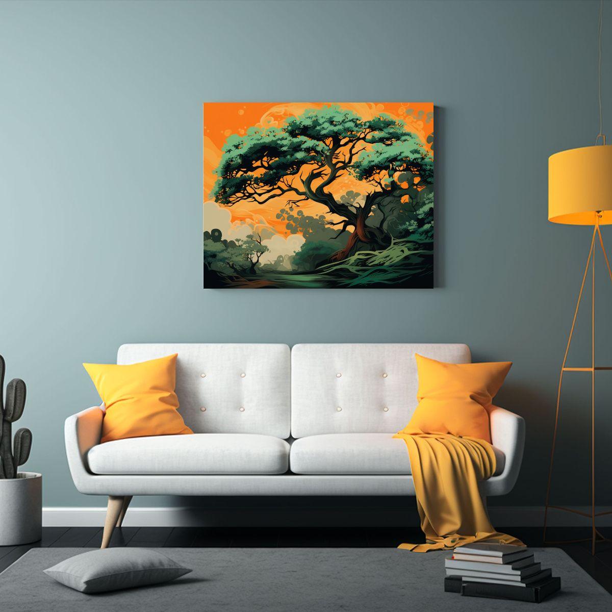 Cuadro Tela En Bastidor Galería Árbol De Enebro En Colores 65x50cm-2