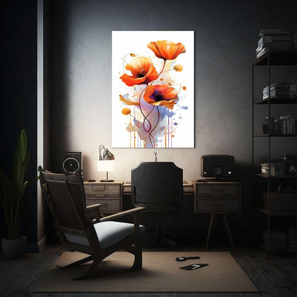 Lienzo Tema Impacto Visual Cuadro Naranja Amapola 50x65cm-2
