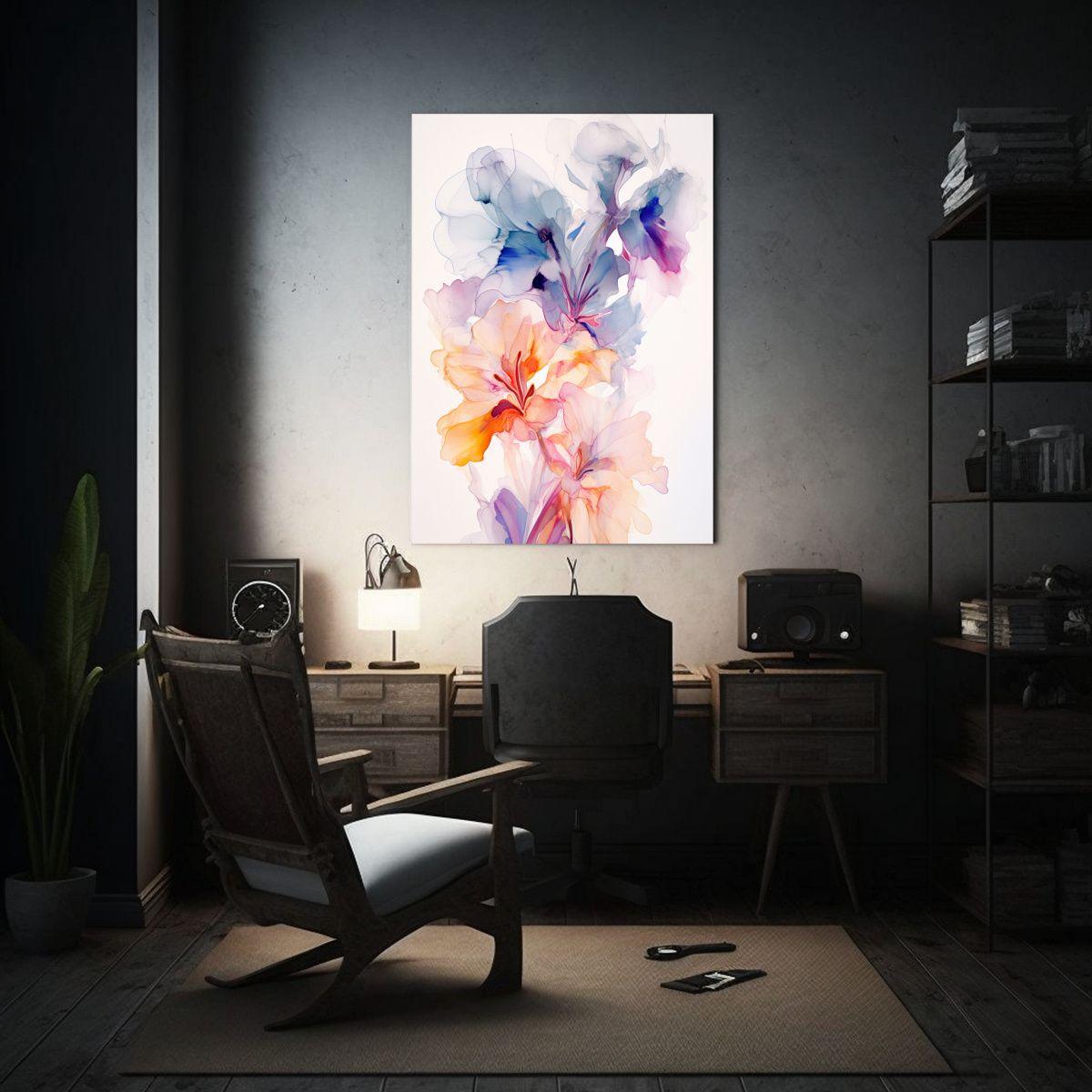Cuadro Abstracto De Flores En Acuarela: 30x45cm-2