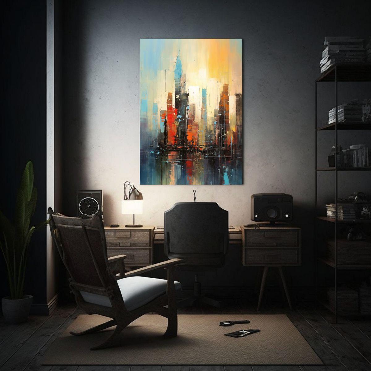 Cuadro Abstracto Llamativo De La Skyline De Nueva 50x65cm-2