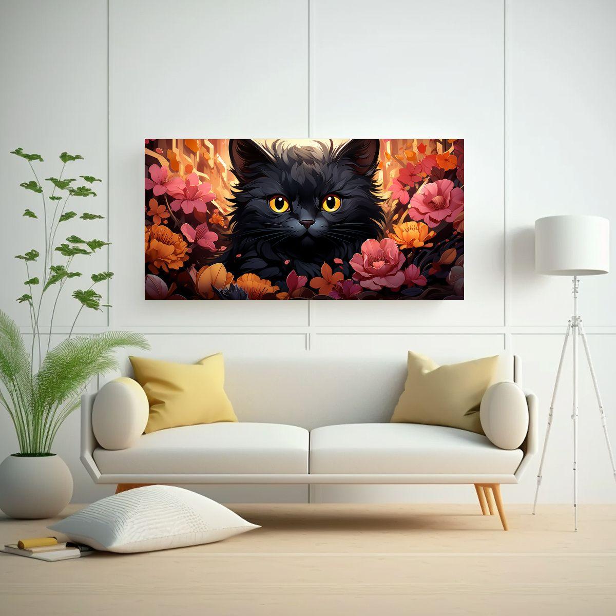 Pinturas Vidrieras De Gatos Negros Sonrientes 80x40cm-2