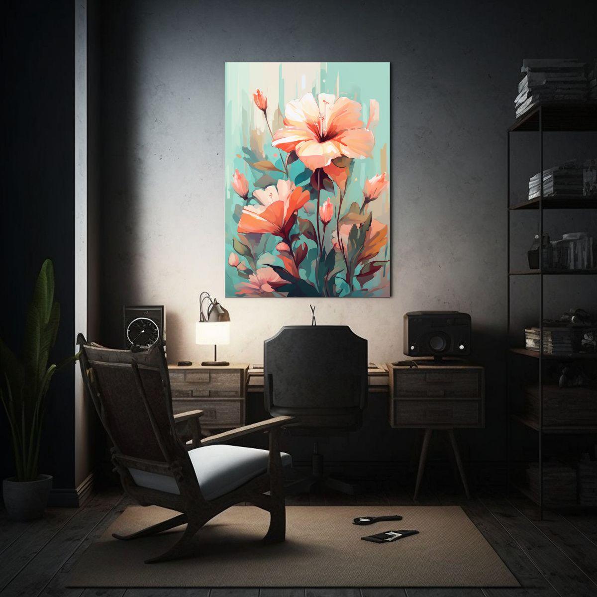 Pintura Abstracta Sobre Lienzo Con Flores Pastel 20x30cm-2