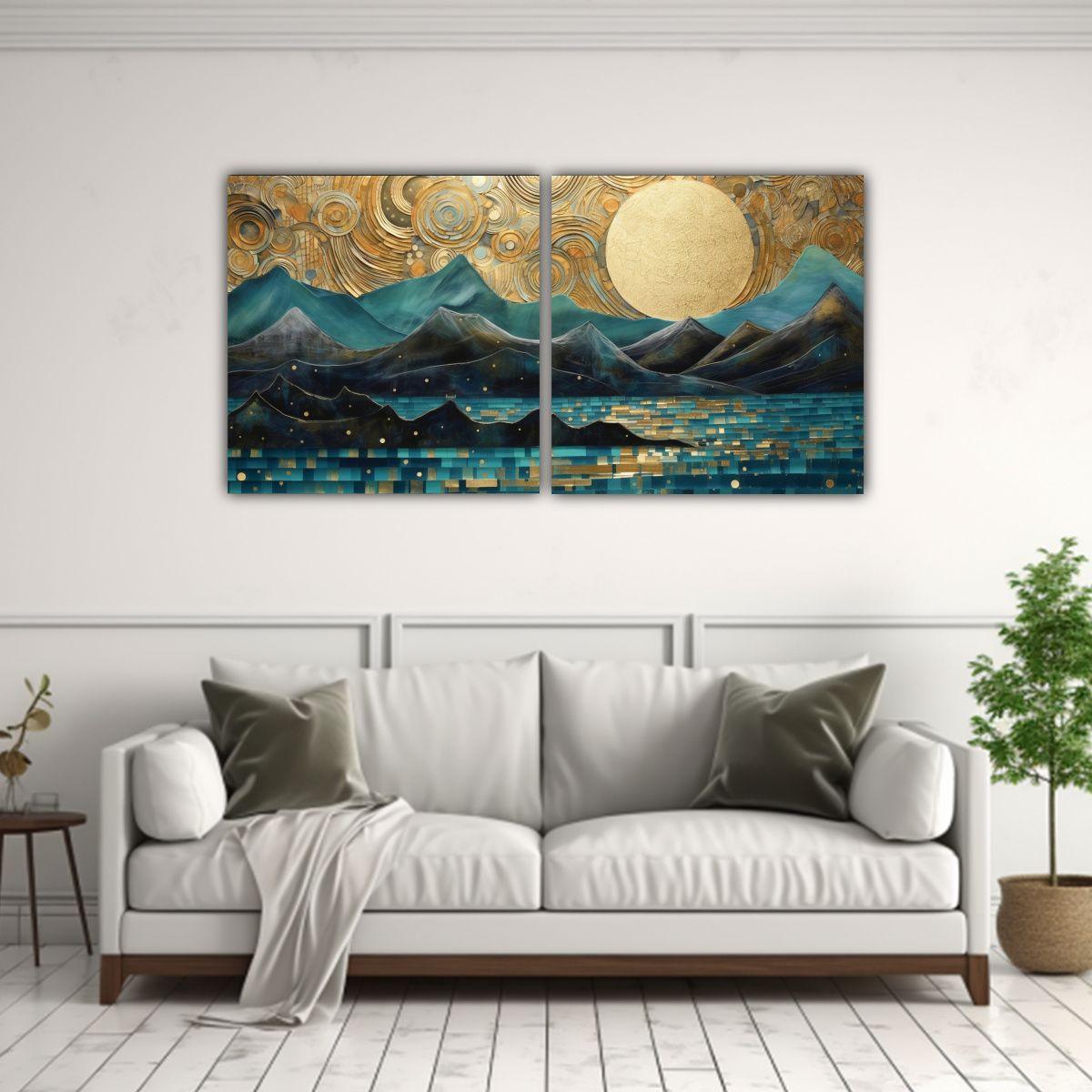 Cuadro Decorativo De Luna Y Montañas, 100x50 Cm-2