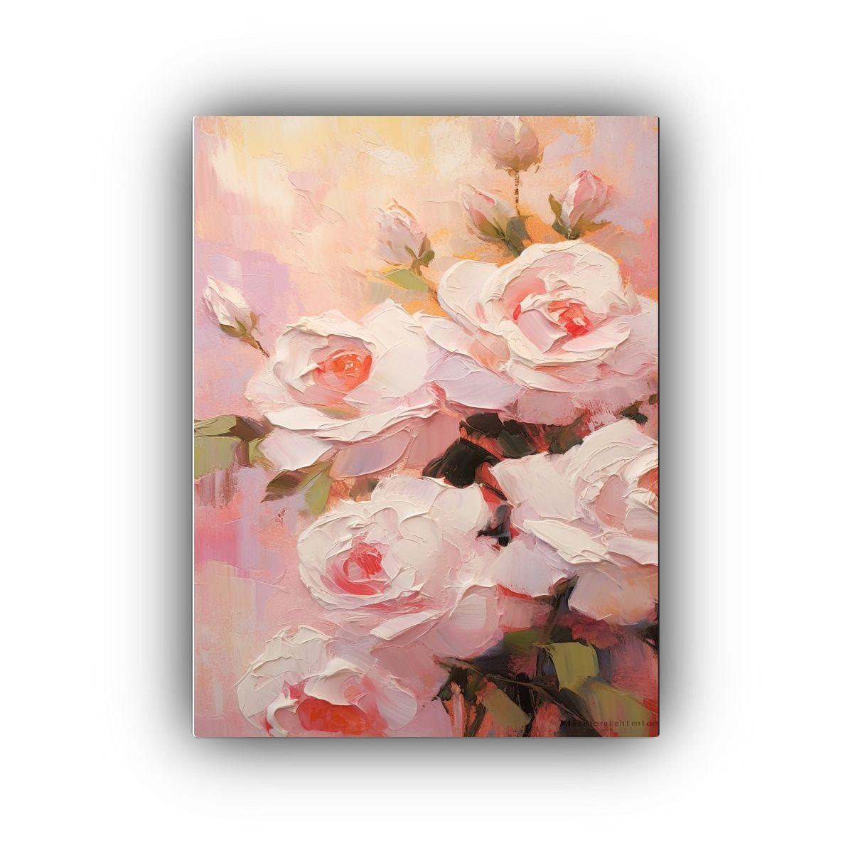 Pintura Abstracta: Rosas Blancas En Estilo Monet, 40x60cm-0