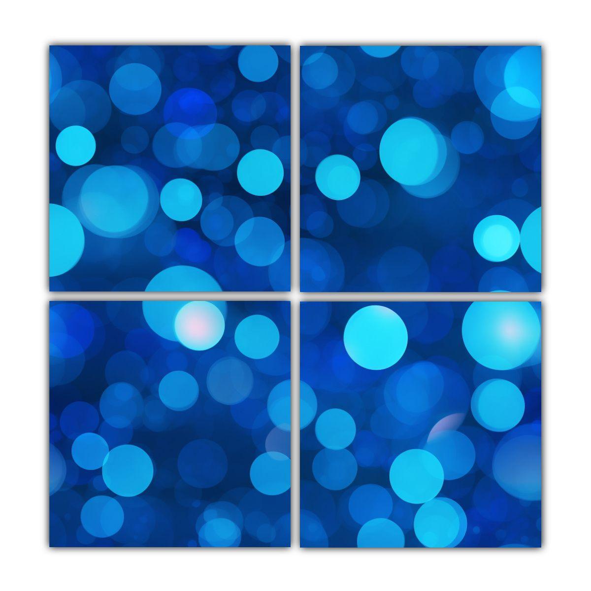 4 Lienzos Vanguardia Interiores Sobre Fondo Azul 140x140 Cm-0