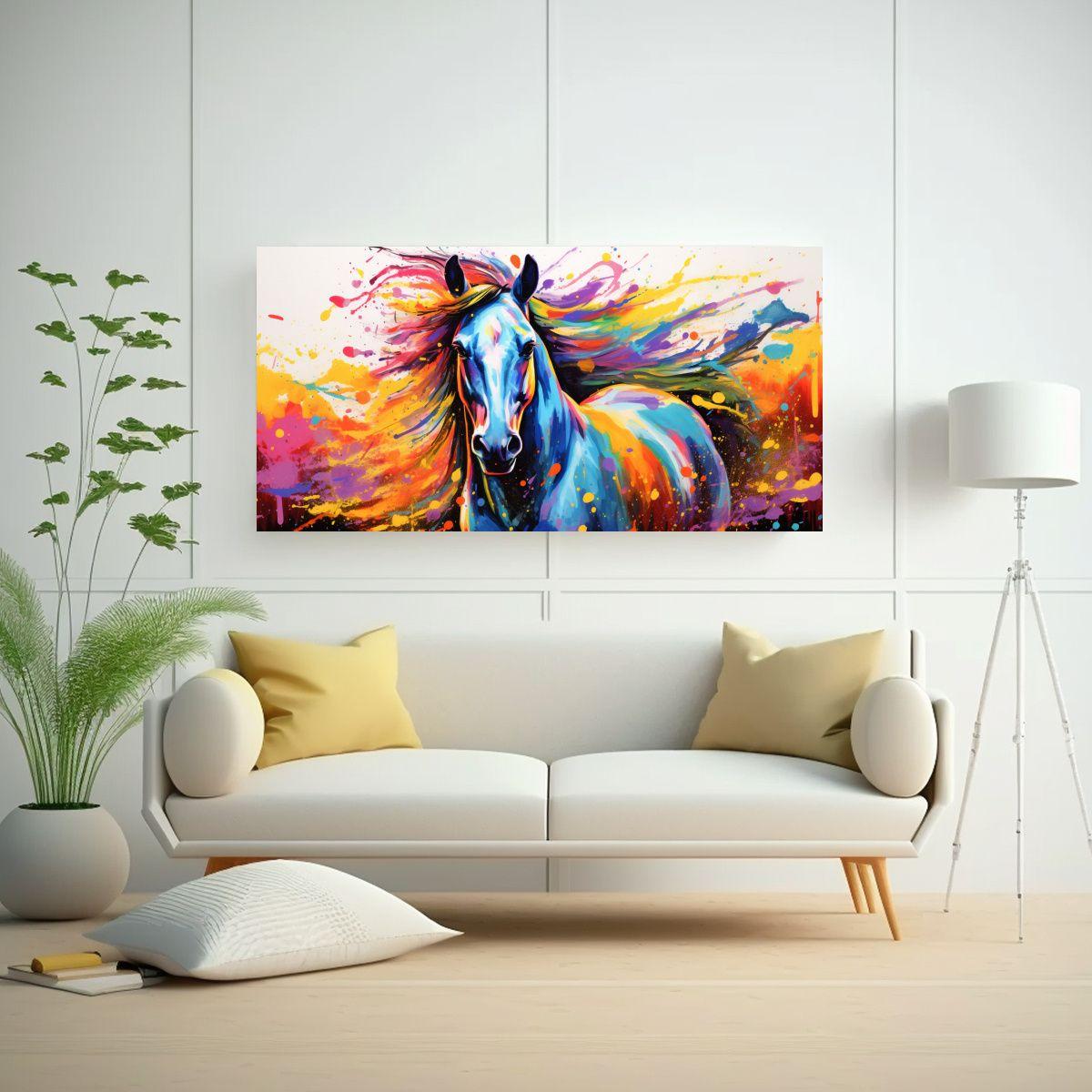 Cuadro Tela Abstracto Caballo En Colores 80x40cm-2