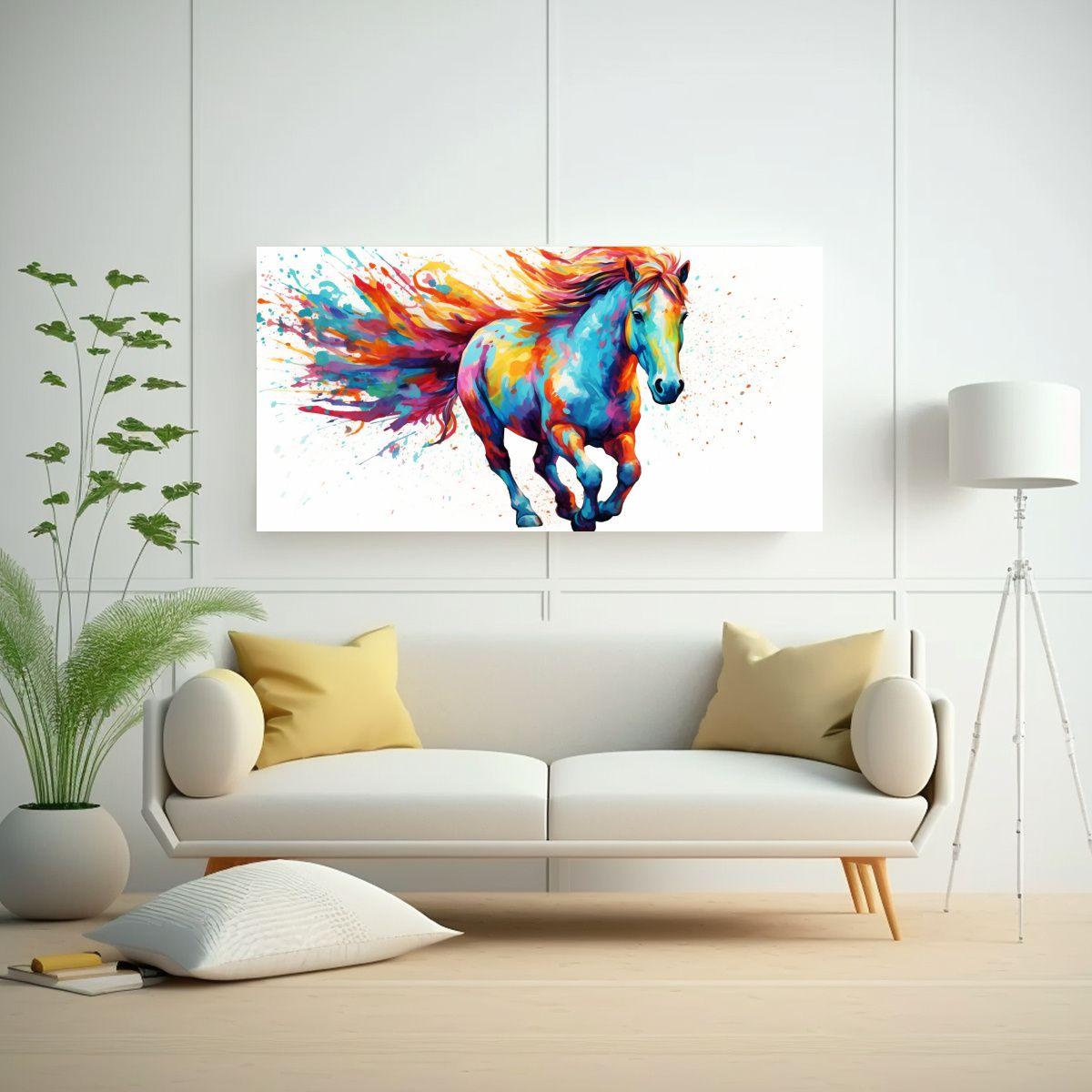 Cuadro De Miniatura Caballo En Colores Arcoíris 80x40cm-2