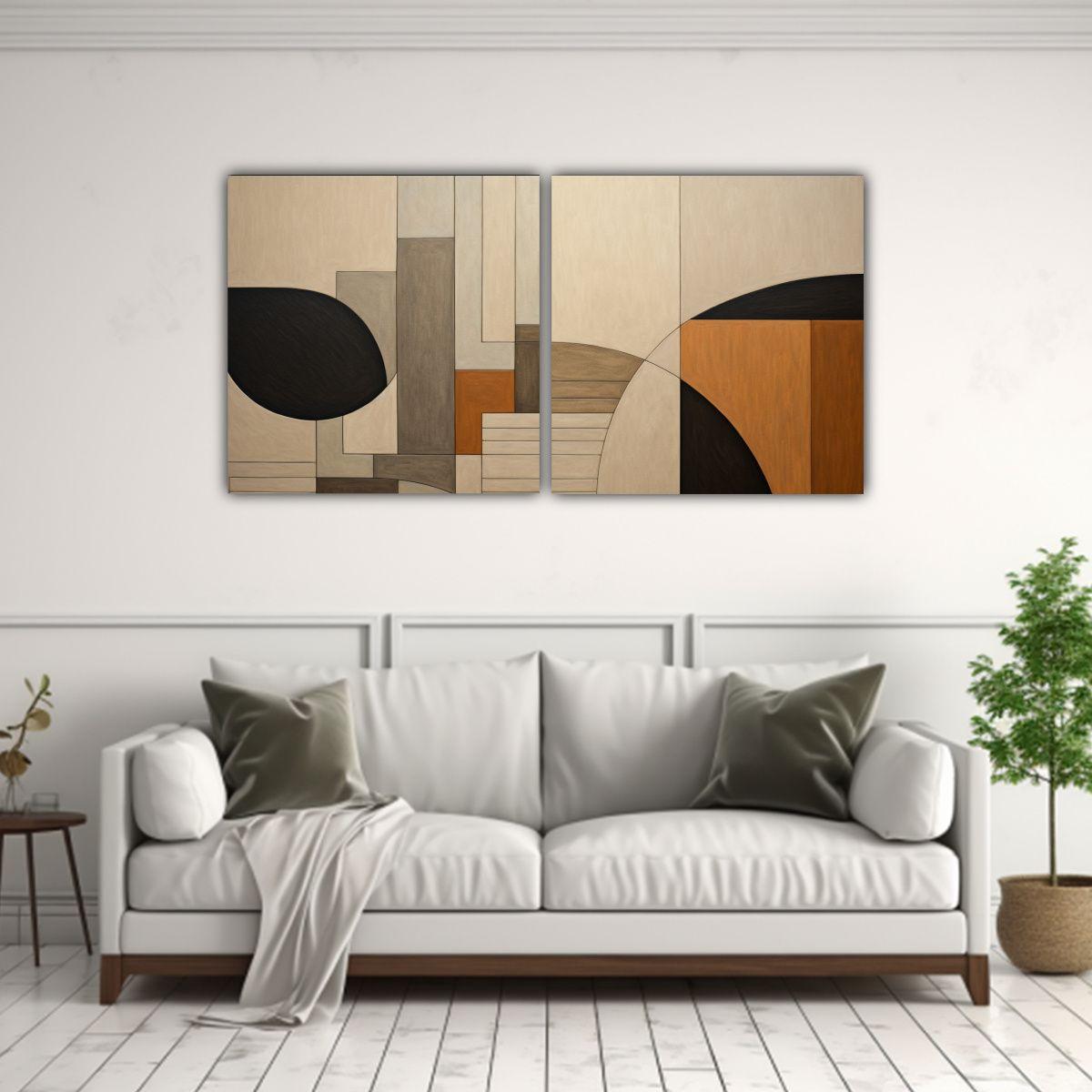 Dos Composiciones Dibujo Luminosa En Tonos 60x30 Cm-2