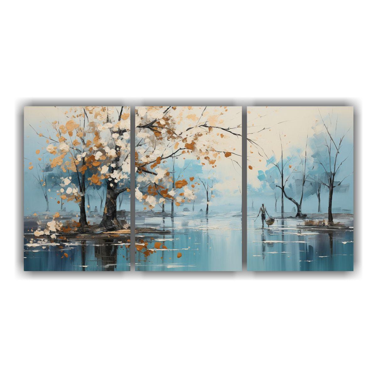 Pinturas Abstractas De árboles En Plata Y Blanco 150x75 Cm-0