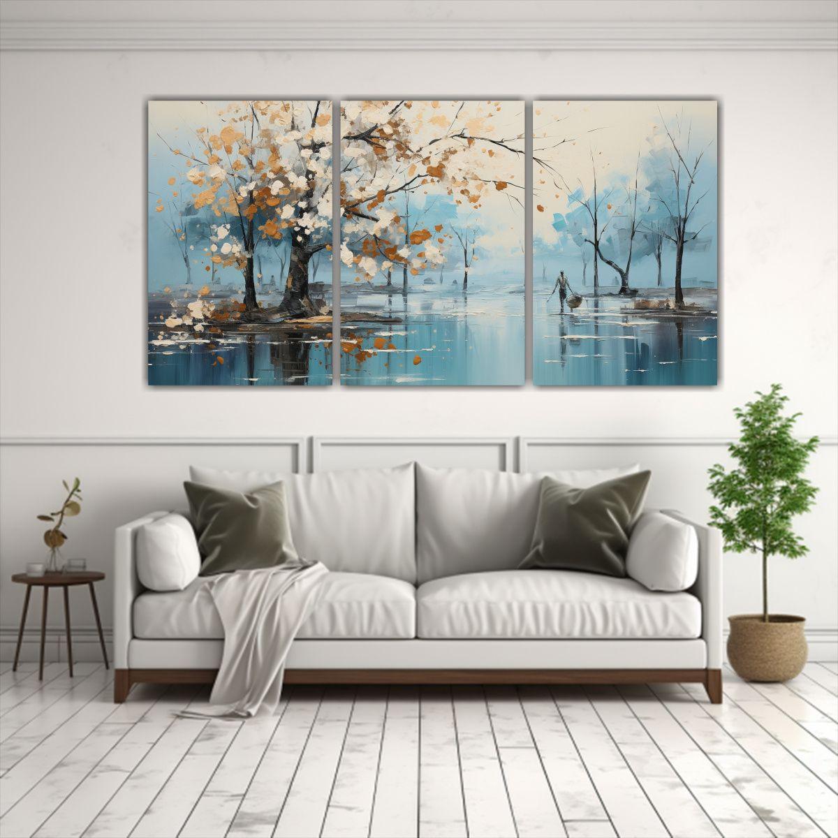 Pinturas Abstractas De árboles En Plata Y Blanco 150x75 Cm-2