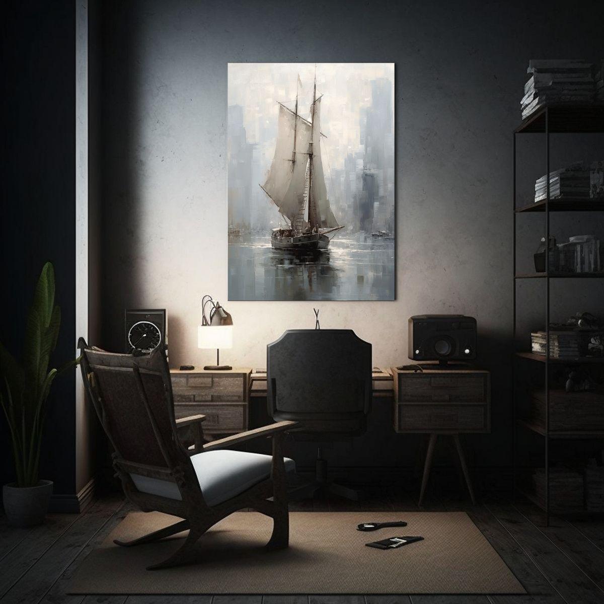 Cuadro Pintado Barco Vela Interiores Lienzo 30x40cm-2