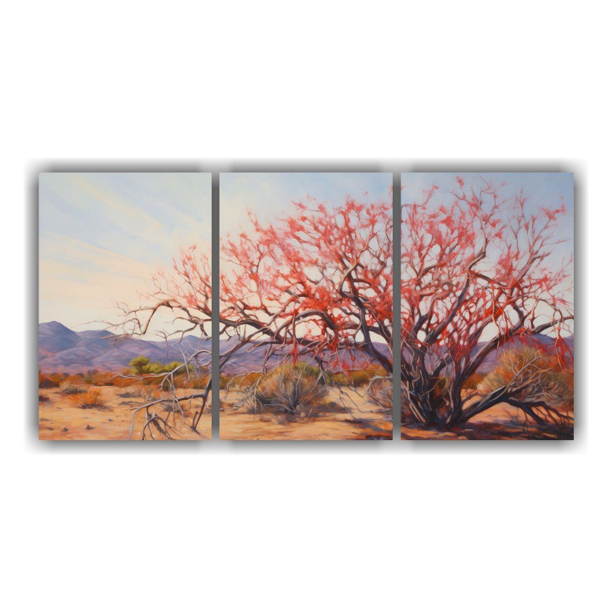 Conjunto 3 Lienzos Tela Abstracta Ocotillo Árbol 120x60 Cm-0