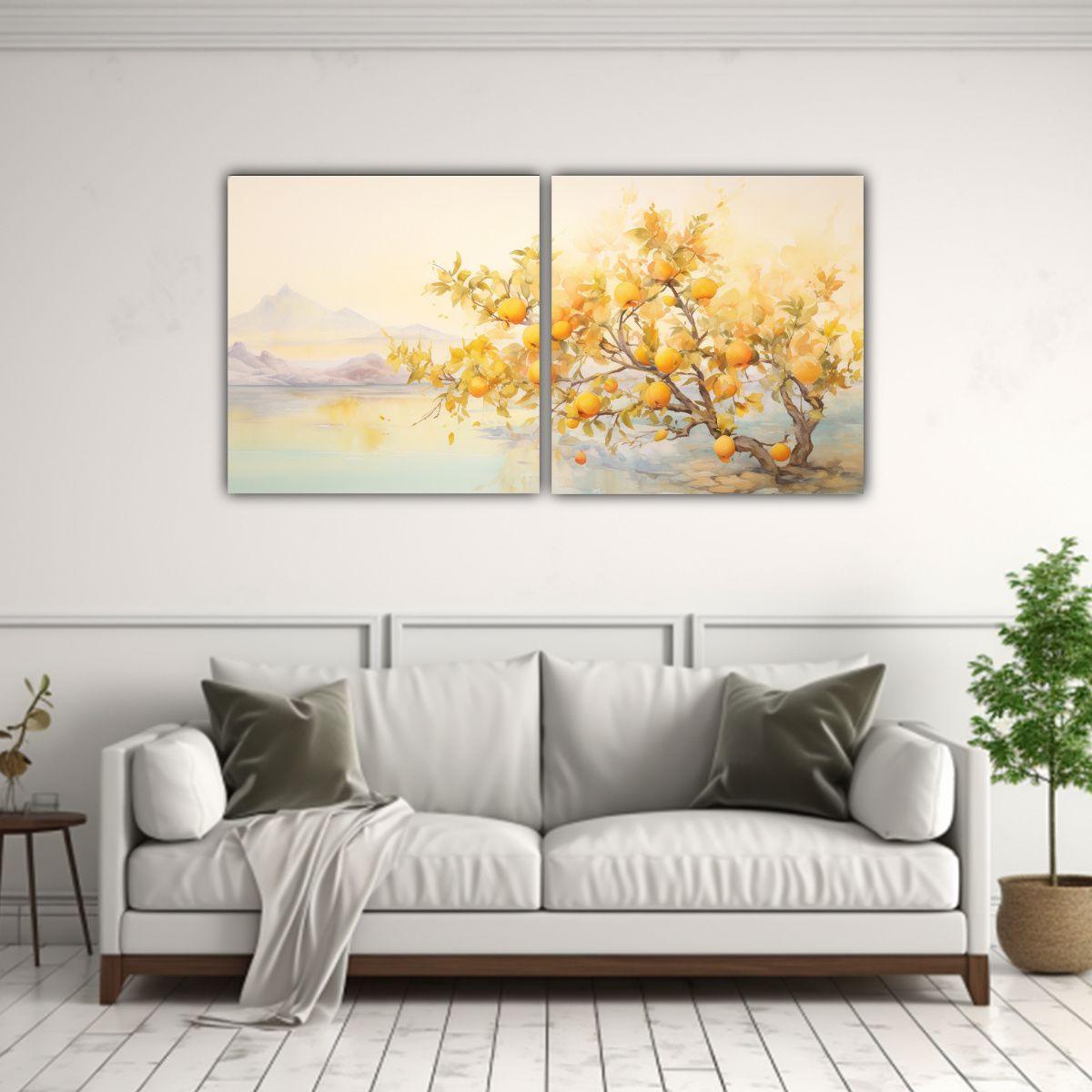 Painting Abstracto árbol Melocotón Dorado Y 80x40 Cm-2